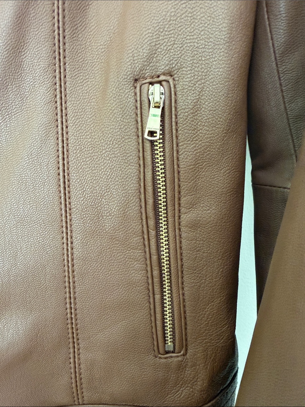 Cole Haan Japan Brown Genuine Leather Moto Jacket Gold Hardware Size M NWOT - Picture 8 of 16
